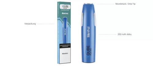 VQUBE PLUS600 - Einweg E-Zigarette - 5er Pack 0 mg/ml Menthol